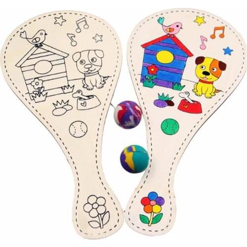 Painting DIY Wooden Toy Racket Graffiti Toys For Children Manual Painting Pat Ball Educational Handmade Game Arts Crafts