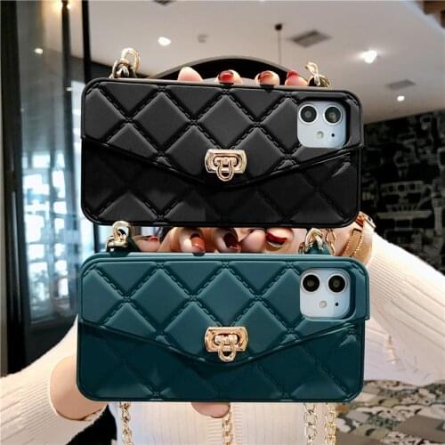 Hot Sale Fashion Card Wallet Chain Handbag Purse Phone Case for iPhone 12 Shockproof Silicone Cover for iPhone 11/7/8/XR/XS/Max