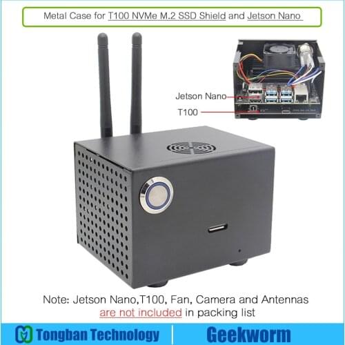 NVIDIA Jetson Nano T100 Metal Case for NVIDIA Jetson Nano Developer Kit and T100 NVMe M.2 SSD Shield