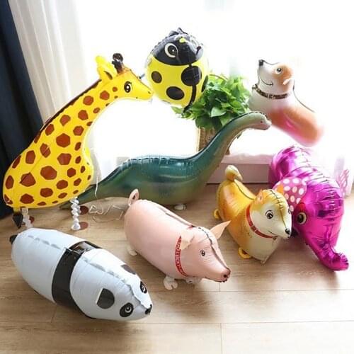 Cute Walking Animal Balloons Unicorn Giraffe Sheep Dog Dinosaur Helium Foil Balloon Birthday Party Decorations Kids Toys Gifts