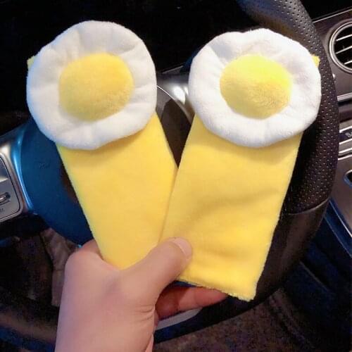 Cartoon funny Fried Egg plush car vehicle seat belts set cover stuffed toy lady birthday gift