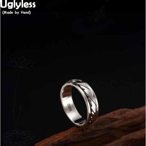 Uglyless Real 925 Sterling Silver Unisex Finger Rings Lovers Weave Ring Twisted Rotating GOOD LUCK Jewelry Men Ring Women Bijoux
