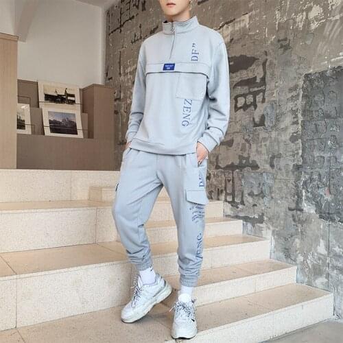 Mens autumn 2 piece set hoodies sweatpants sweatsuit gym hip hop streetwear sweatshirts mens tracksuit ropa para hombre casual