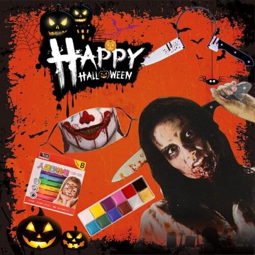 Halloween Carnival Scary Decor Props Set Horror Tricky Knife Headband Wound Scar Tattoo Sticker Mask Body Painting Paints Makeup
