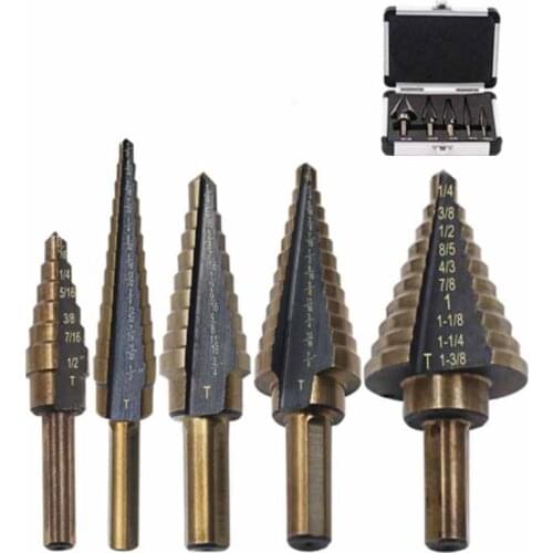 ZK30 5pc Step Drill Bit Set Cone Hole Cutter Taper Metric 4 - 12 / 20 / 32mm 1 / 4 Titanium Coated Metal Hex Core Drill Bits