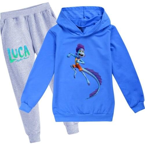 2021 New Movie Luca Hoodies Pants Suit for Teens Girl Boys Cartoon Anime Sweatshirt Suit Kids Autumn T-shirt+Pants set Clothes