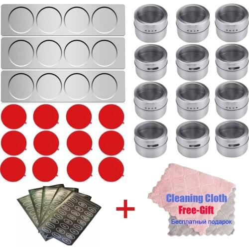 New Magnetic Spice Jar Set with Base,Stainless Steel BBQ Spray Seasoning Storage Bottle Tank with Label Sticker Kitchen Tools