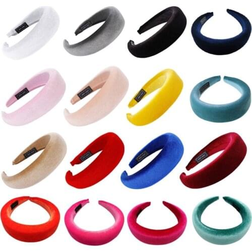 11 Colors Women Padded Wide Sponge Headband Glitter Velvet Sweet Candy Color Hair Hoop Vintage Party Stretchy Thick Headpiece