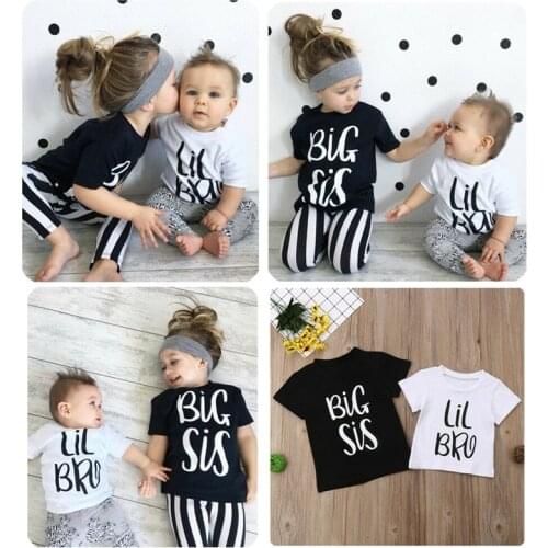 Little Brother Big Sister Twins Matching Outfit Tops Kids Baby Girl Boy Casual T-shirt Summer Short Sleeve Cute Shirt Clothes