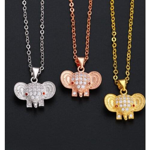3 Colors Elephant Animal Design Pendant Necklace Chain White Cubic Zirconia Necklace for Women New 2019 Choker