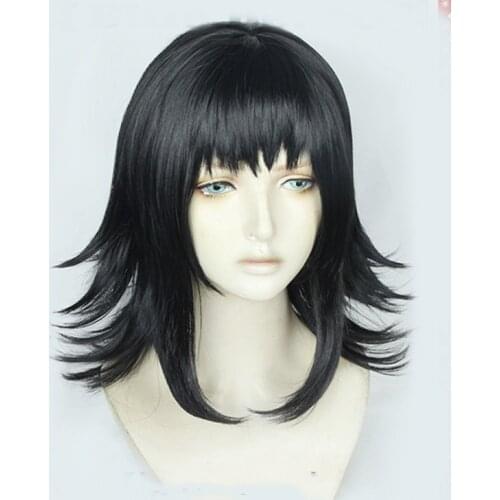 Kimetsu no Yaiba Makomo Cos Wigs Blade of Demon Slayer Black Short Synthetic Hair Cosplay Wig + Wig Cap