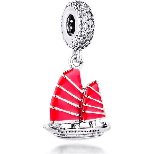 Genuine 100% 925 Sterling Silver Bead Charm Chinese Junk Ship Pendant Charms Fits Original Pandora Bracelets trinket Jewelry