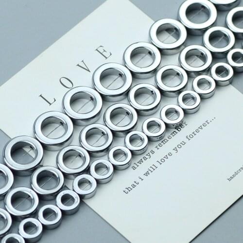 Hollow circle Silvers Hematite Beads Plating Natural Stone Spacer Loose bead for Jewelry necklace Bracelets Making DIY 8 10 12mm