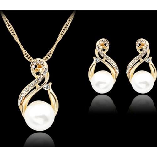 Simple pearl Jewelry Sets Bridal Wedding Sparkling Crystal Necklace Earrings Set For Women Elegant Party gifts Accessories