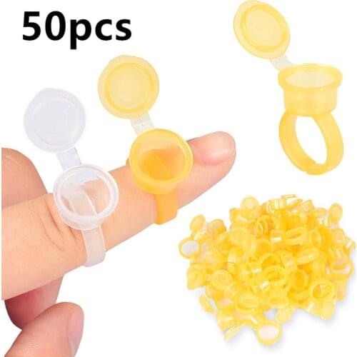 50pcs Transparent Tattoo Ink Ring Cup W/ Lid Disposable Permanent Makeup Microblading Pigment Holder Cup Base tattoo Caps