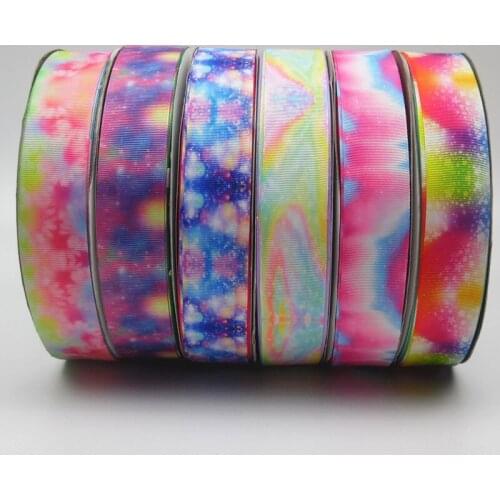 NEW DIY 5 Yards 25mm 38mm Rainbow Color Gradation Printed Grosgrain DIY Threaded Ribbon Hair Bow Party Sewing Glitter Craft