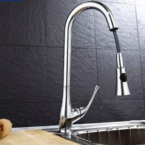 Luxury Pull Out Spray Kitchen mixer tap pull out,360 Degree Rotating brass kitchen sink hot and cold water mixer faucet,J14138