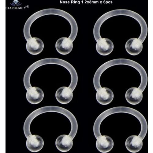 Starbeauty 6pcs/lot Clear Fake Nose Ring Septum Soft Acrylic Labret Lip Ring Nose Piercing Helix Fake Piercing Pircing Jewelry
