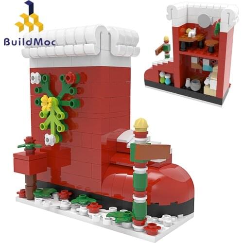 Buildmoc City Winter Christmas Train Socks Building Blocks Santa Claus Decorate Toys Christmas Gift