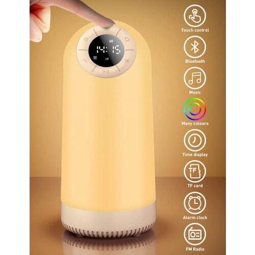 Touch Sensor Bedside Table Lamp, Nightstand lamp , Alarm Clock Timer, Warm Lights & RGB Color Changing Night Light for Bedroom