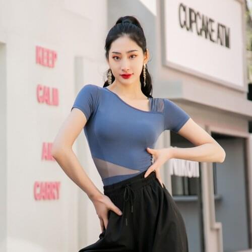 Latin Dance Tops Short Sleeve Mesh Practice Shirt For Women Adult Professional Rumba Tango Samba Cha Cha Dance Clothing DWY5614
