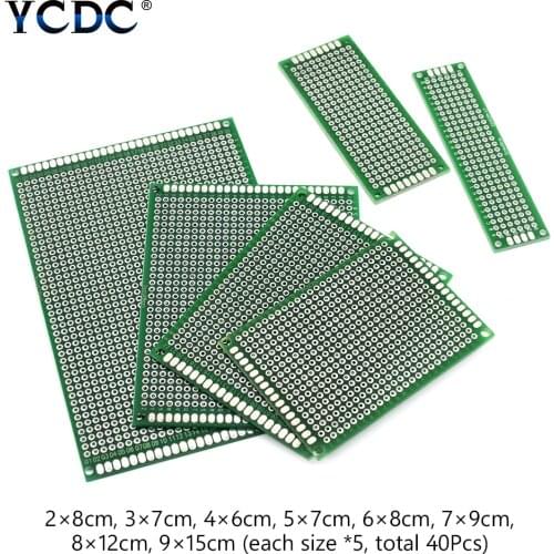 40PCS/Lot Double Side Prototype Diy Universal Printed Circuit PCB Board Protoboard pcb kit 8x12 7x9 6x8 5x7 4x6 3x7 2x8cm