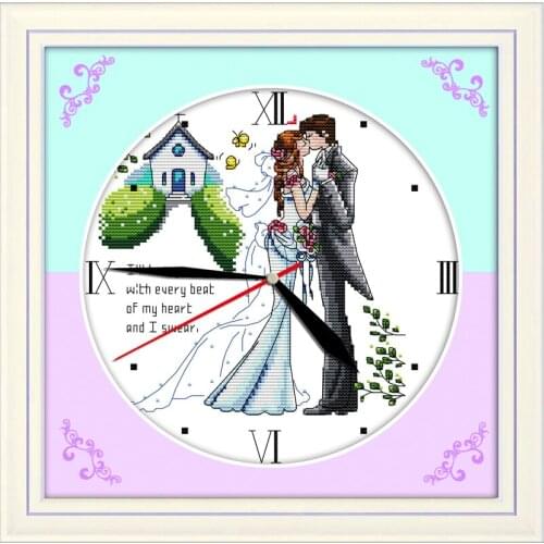 Everlasting Love Romantic Love Wall Clock Ecological Cotton Cross Stitch 11CT And 14CT Printed Christmas New Year