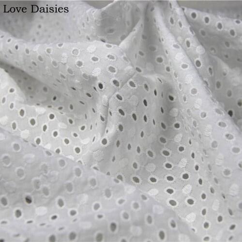 Bleached WHITE Hollow Out Embroidered 100% Cotton Fabric for Handwork Kids Doll Summer Apparel Dress Shirt Craft Handwork Tissue