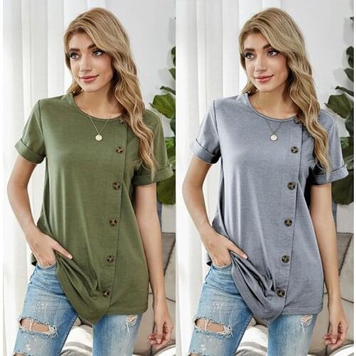 Spring&Summer New European&American Fashion Trend Y2k Tops Solid Color Single-breasted Home Casual Short-sleeved T-shirt Women