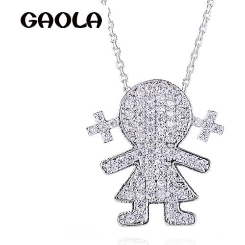 GAOLA Vintage Lovely Girl Necklaces Pendants Silver Color Cubic Zirconia Jewelry For Women Accessories GLD1272