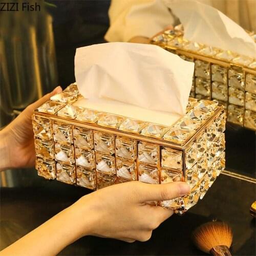 Golden Crystal Tissue Box Removable Tissue Boxes Dinner Table Napkin Holder Metal Frame Paper Towel Organizer Box Home Decor