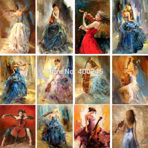 Figurative Paintings Girls with violin Beautiful woman painting modern art music and love Hand painted artwork for wall decor