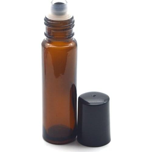 100pcs Refillable Roll-On Bottles 10ml Amber Roller Glass Bottle Empty Fragrance Perfume Essential Oil Black Plastic Lip