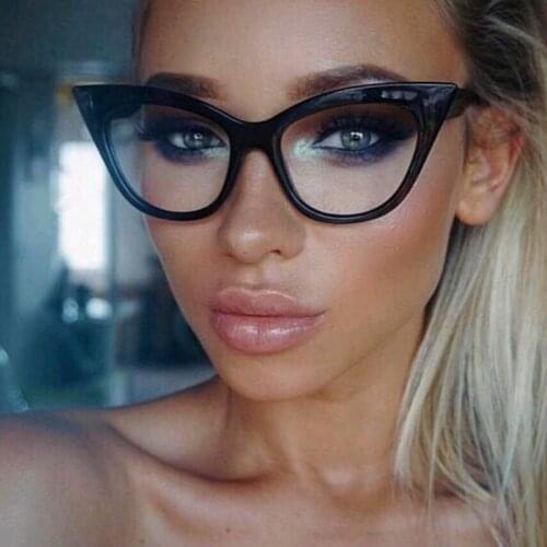 Big Black Cat Eye Eyeglasses Frames Women Vintage Eyewear Optical Prescription Glasses Frames Clear Myopia Spectacles Ultralight