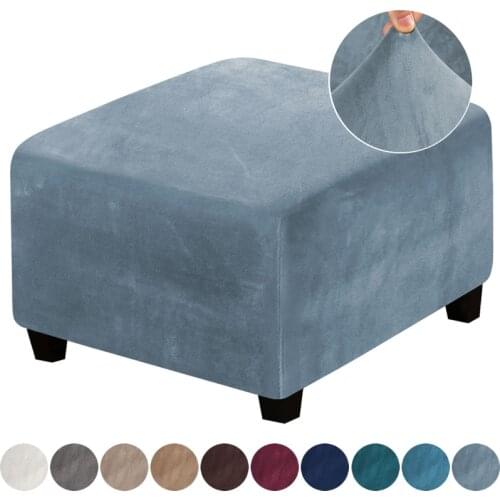 Velvet Ottoman Stool Slipcovers fit Square Chair Footrest Washable Removable Sofa Chair Cover Elastic Footstool Protector Covers