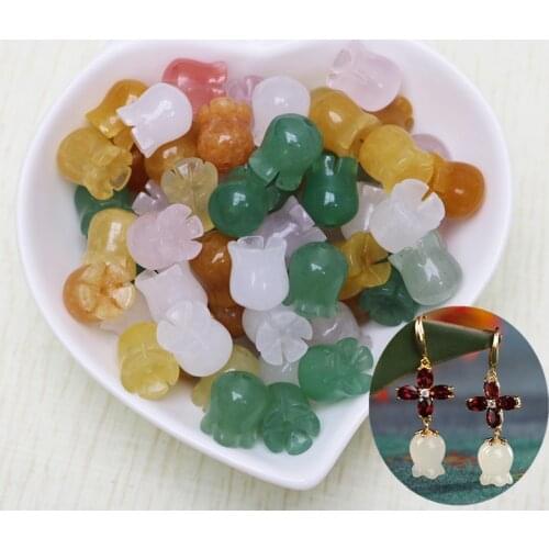 Fubaoying Tulip Flower Beads Natural Stone Carved DIY 15pcs 9x10mm Charms For Jewelry Earring