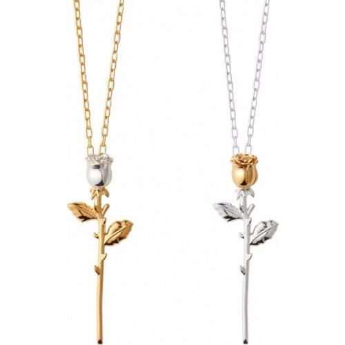 MIQIAO Sterling Silver Rose Pendant Hip Hop Chains Necklace for Women Men Fashion Jewellry Goth Kpop Friends Gift Collares Colar