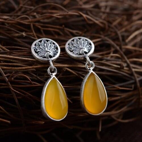 Elegant Chalcedony 100% 925 Sterling Silver Thai Silver Drop Earrings for Women Anniversary Gift Female Earrings AJ