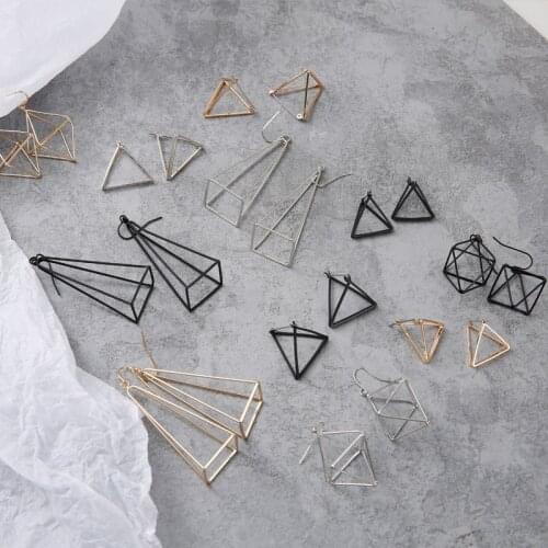 Europe and America Minimalist Punk Earrings Set for Women Geometric 3D Triangle Hollow Polygon Earrings Brincos Party Jewelry