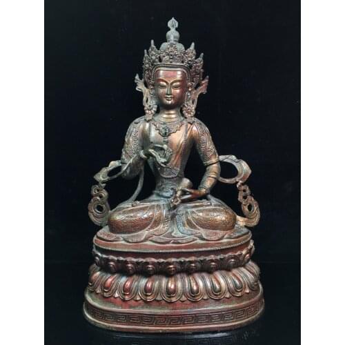 15" Tibet Temple Collection Old Bronze Lacquer Cinnabar Vajrasattva Sitting Buddha Vajrasattva Enshrine the Buddha Town House