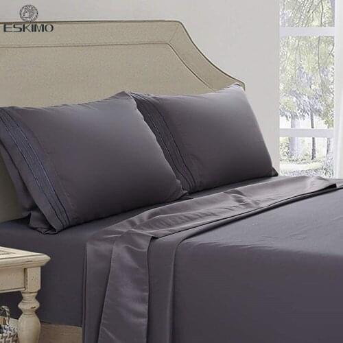 ESKIMO 4 Pcs Bed Sheet Set Soft Microfiber Fitted Sheet With Elastic Band Breathable Fade Resistant Pillowcase Bedding With Sets