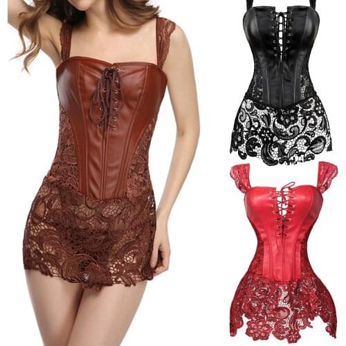 Corset Sexy Faux Leather Black Steampunk Zipper Back Corsets and Bustiers PVC Gothic Boned Lingerie Slimming Body Shaper S-6XL