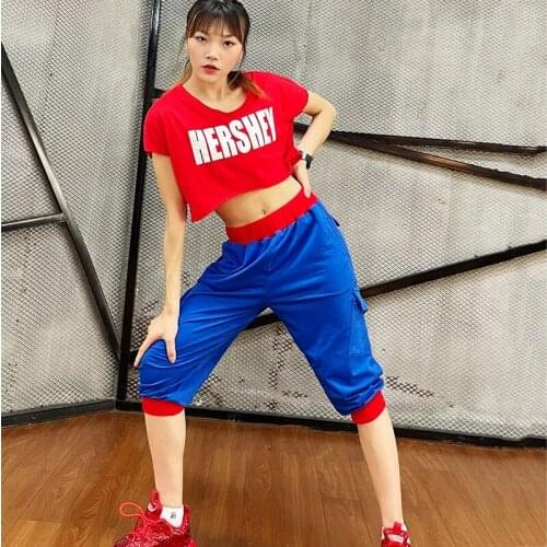 Jazz Dance Costume Women Stage Rave Outfit Blue Loose-Fitting Harem Pants Modern Dancing Pants Adults Street Dancewear XS2338