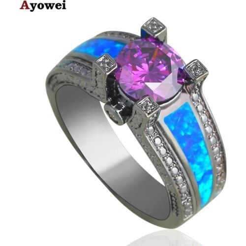 Round Crystal design Special style Blue fire Opal Silver Stamped Fine Fashion jewelry Crystal Rings USA size #5#6#7#8#9 OR728A