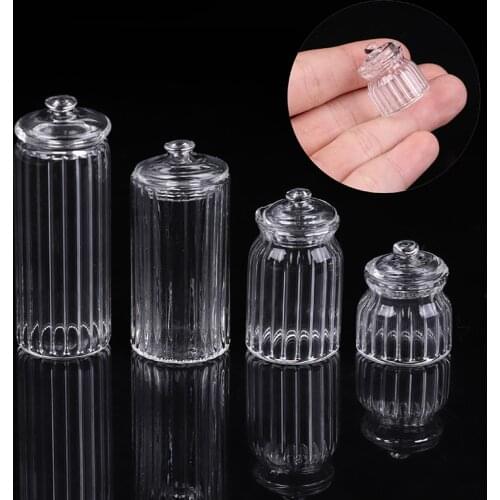 Dollhouse Miniature Glass Candy Jar Simulation Candy Bottle Model Toy 1/12 Scale Pretend toy for home Kitchen Decora