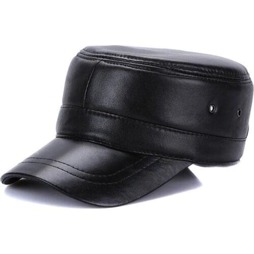 Mens batural sheepskin leather hat ladys genuine leather casual cap Military Hats TB396