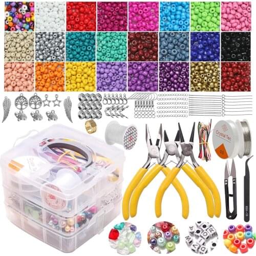 Jewelry Making Kit Glass Seed Beads Supplies Letter Beads Pearl Beads Jewelry Plier Accessories for Earring Bracelets Necklaces