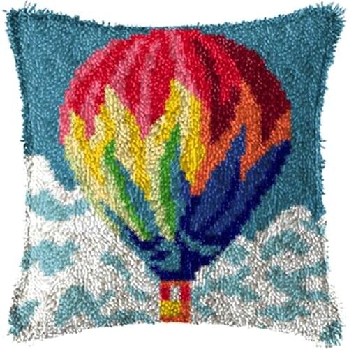 Latch Hook Kits for DIY Throw Pillow Cover,Colorful Hot Air Balloon Pattern Needlework Cushion Cover Hand Craft