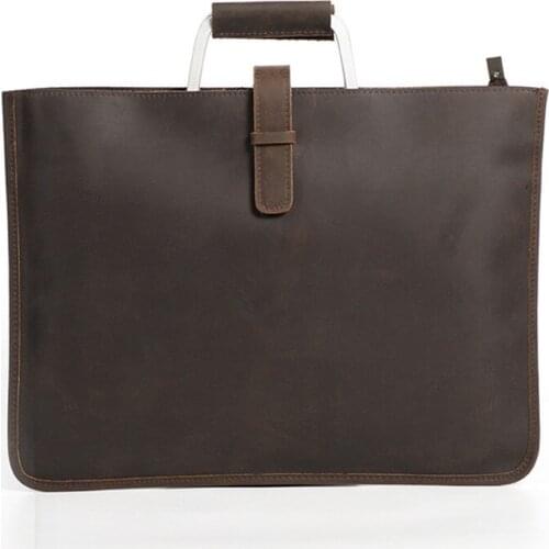 Nesitu Highend A4 Brown Vintage Thick Durable Genuine Crazy Horse Leather Office Men Briefcase Messenger Bags Portfolio M6004