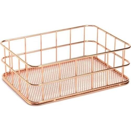 Newest Wire Iron Storage Basket Rose Gold Durable Home Office Desk Shelf Desktop For Kichen Cabinets Bedroom Bathroom